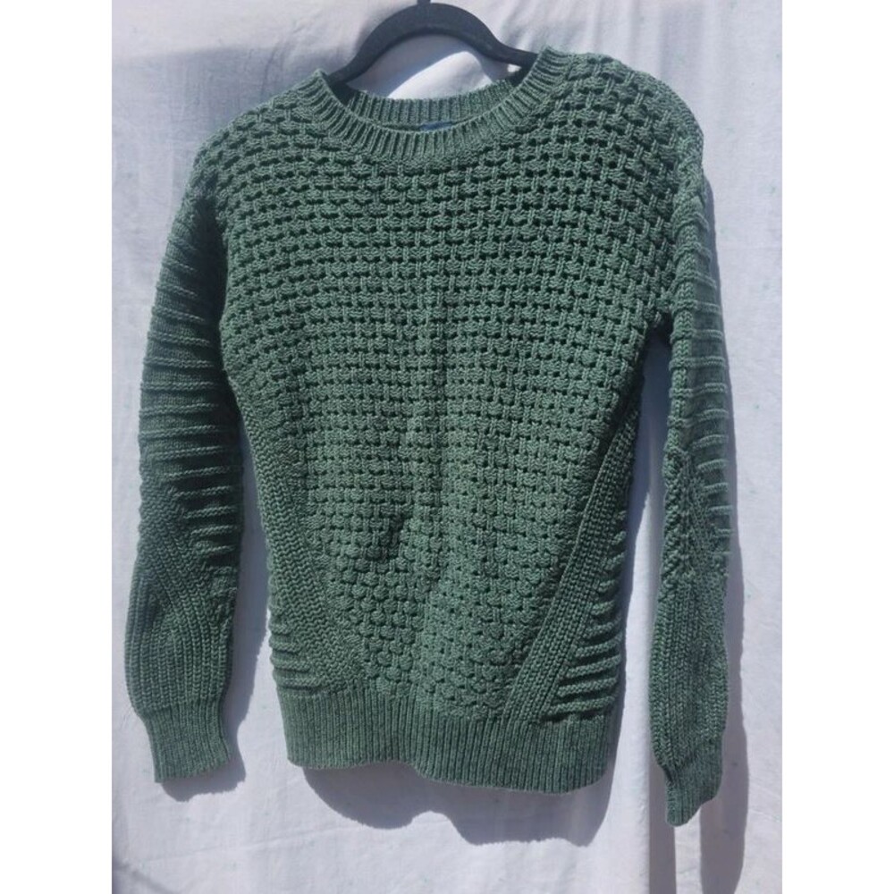 GAP Olive Green 100% Cotton Crochet Crewneck Sweater Open Knit Long Sleeve Sz XS